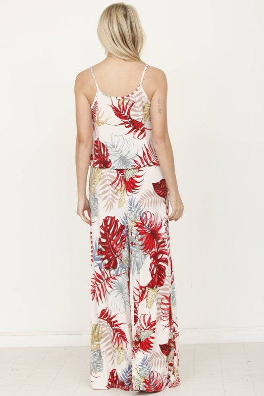 Plus Tropical Spaghetti Strap Jumpsuit