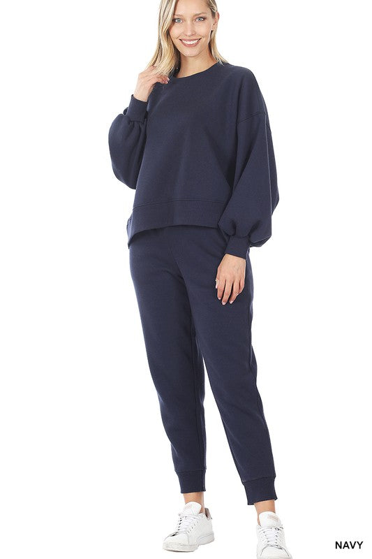 Balloon Sleeve Sweatshirt & Sweatpants Set