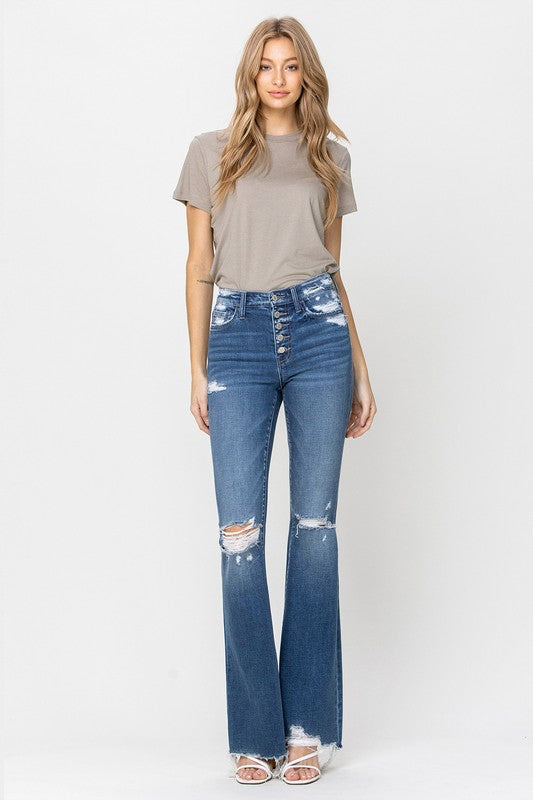 High Rise Distressed Raw hem Flare