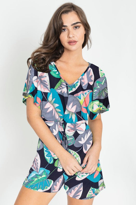 Plus Tropical Kimono Sleeve Romper