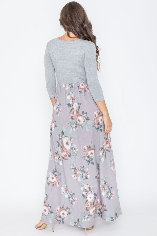 Quarter Sleeve Floral Maxi Dress