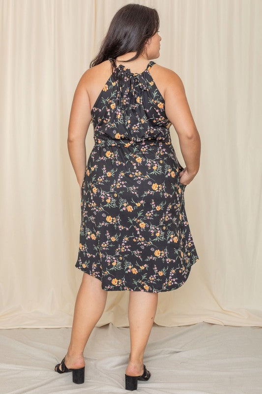 Plus Floral Halter Top Midi Dress