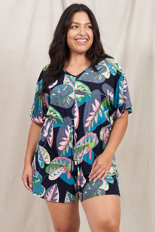 Plus Tropical Kimono Sleeve Romper