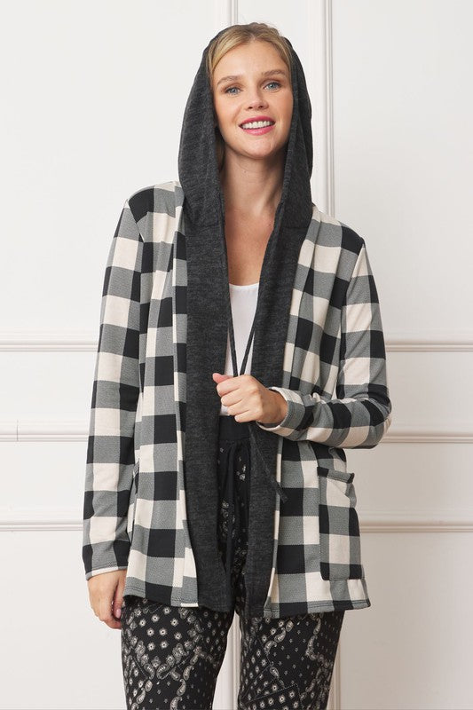 Buffalo Plaid Hooded Cardigan