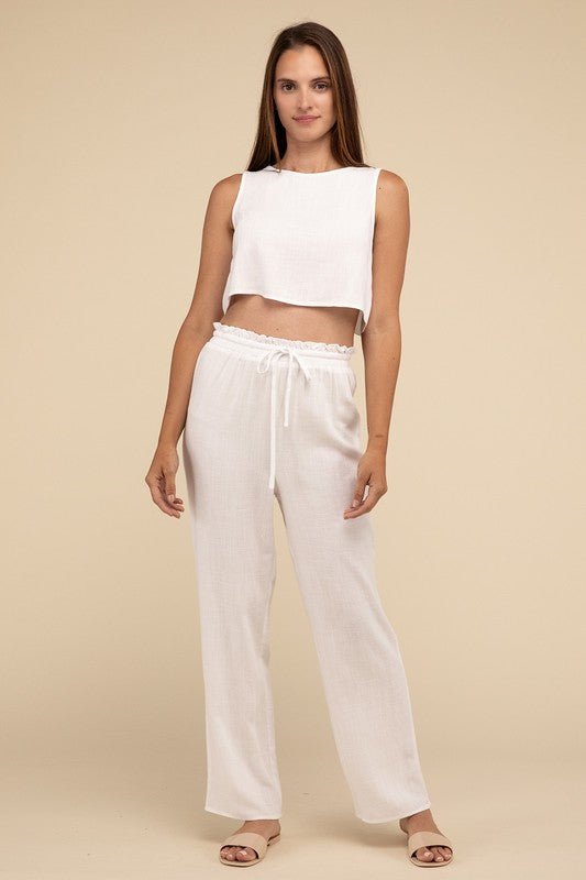 D-Linen Blended Top and Pants Set