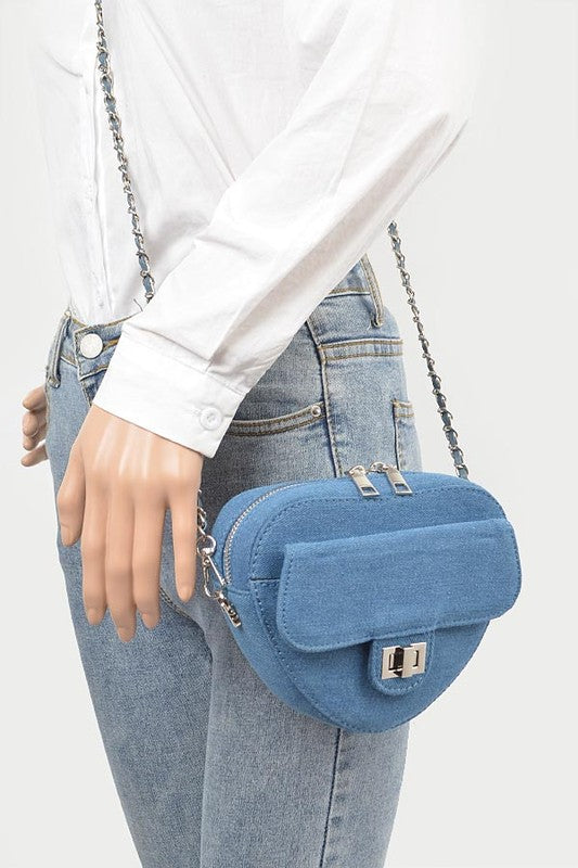 Denim Heart Shape Crossbody Swing Bag