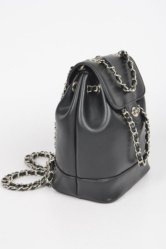 Faux Leather Chain Accent Fashion Backpack