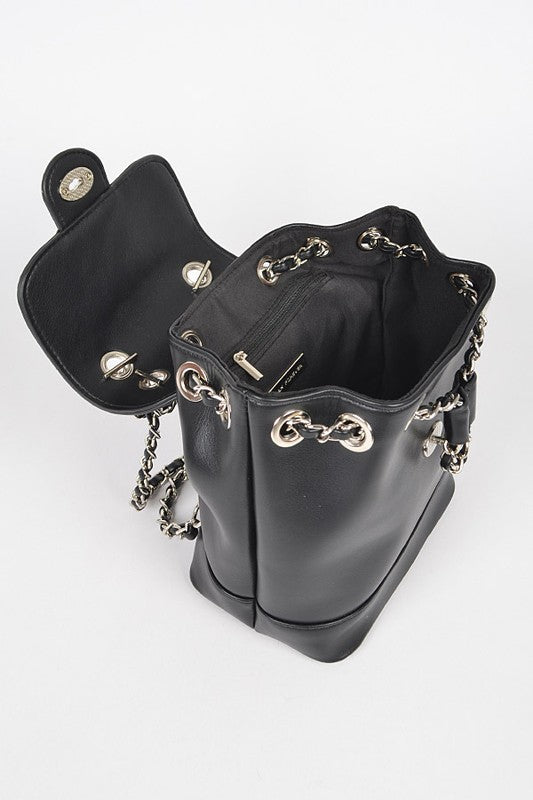 Faux Leather Chain Accent Fashion Backpack