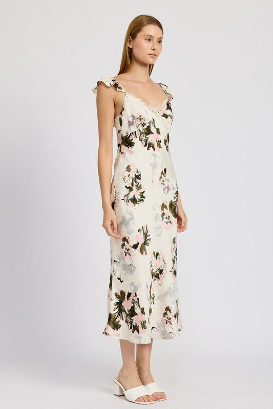 FLORAL MIDI DRESS WITH LACE DETAIL