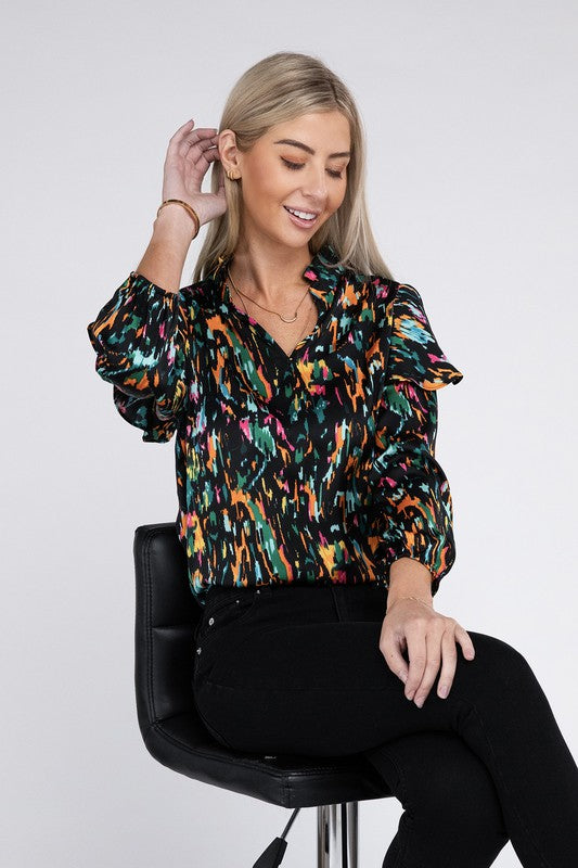 Multicolor Print Ruffle Blouse