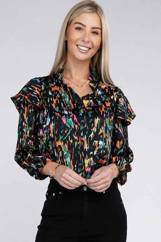 Multicolor Print Ruffle Blouse