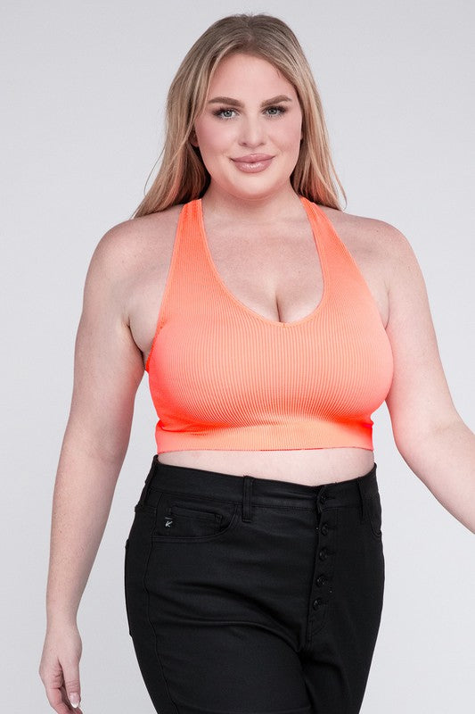 Plus Ribbed Cropped Racerback Tank Top