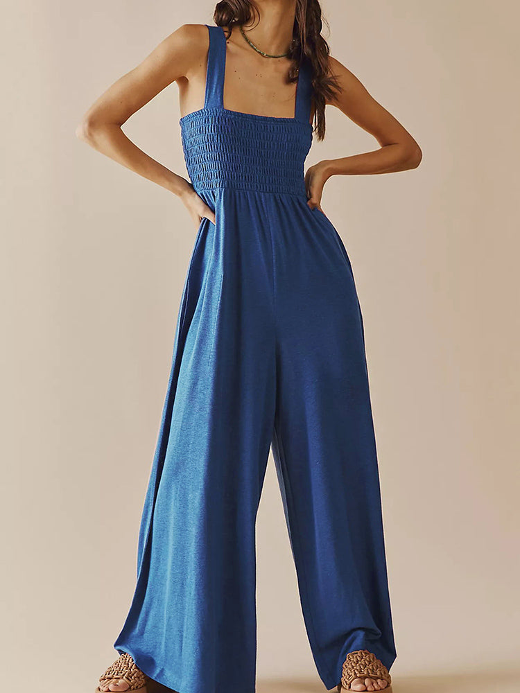 Elegant Solid Color Sleeveless Jumpsuits  Loose Wide Leg Pants