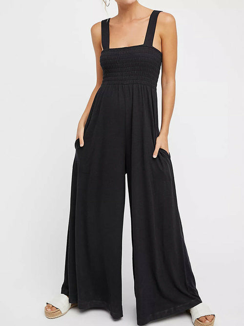 Elegant Solid Color Sleeveless Jumpsuits  Loose Wide Leg Pants