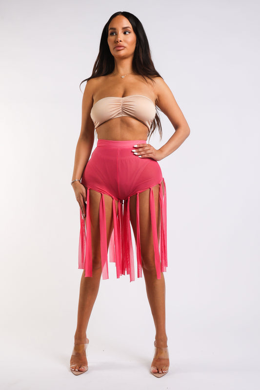 Get Party-Ready with These Fringed Mesh Sexy Shorts PINK